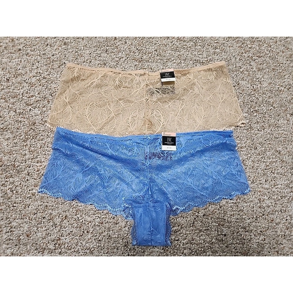 INC International Concepts NWT (2 pair) Blue/Beige Boyshort Panty Women 2X NWT